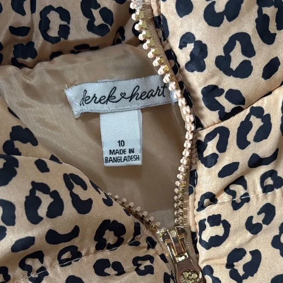 Derek Heart Girls Leopard Print Puffer Vest - Size 10 - Picture 2 of 7
